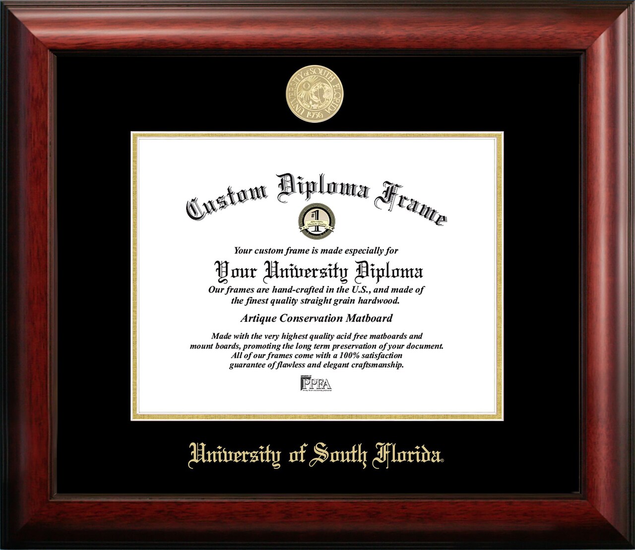 University of South Florida 11w x 8.5h Gold Embossed Diploma Frame